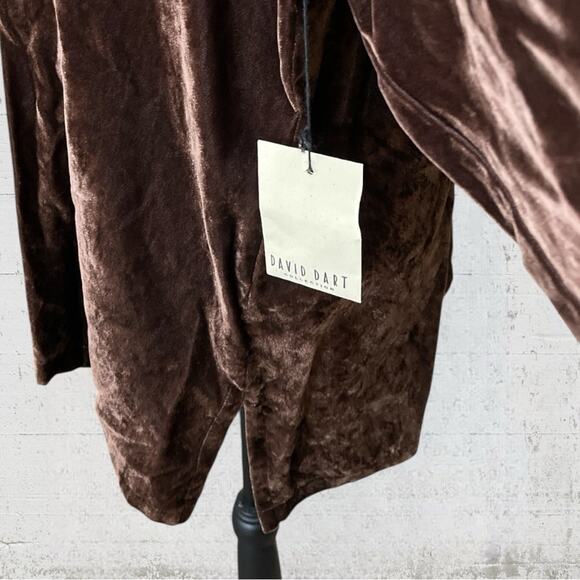 VTG David Dart Crushed Velvet Chocolate Brown Long Sleeve Button Down XL - Picture 4 of 8